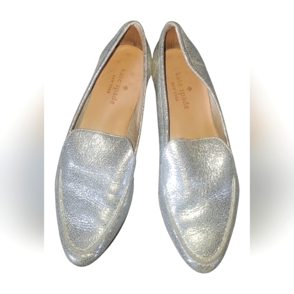 Kate Spade New York Women's Mettalic Carima Silver Leather Loafers Sz 5 1/2 M - Picture 3 of 9
